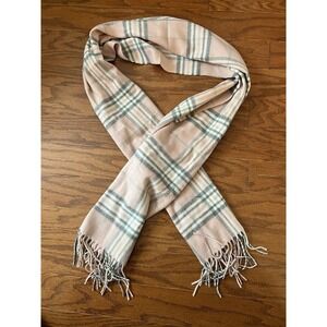 V Fraas Scarf Pink Plaid Fringed Classic Cashmink Acrylic‎ Germany 62" x 11.5"